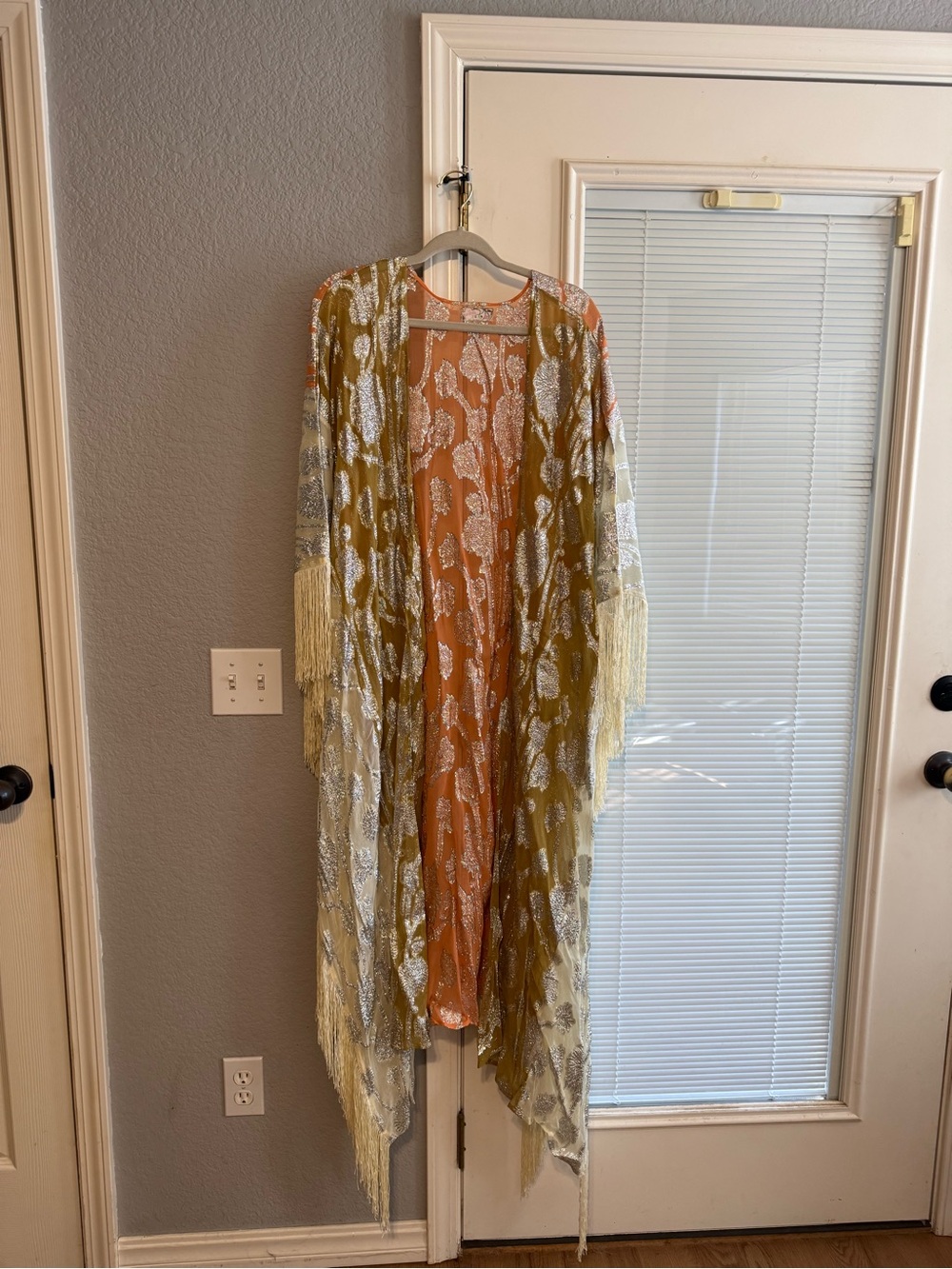 Free People Metallic Floral Fringe Maxi Kimono | One Size